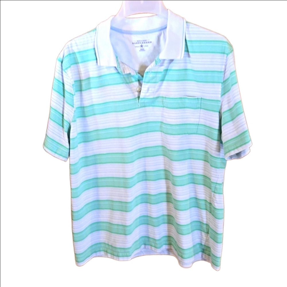 Saddlebred Men's Polo Shirt Striped White and 2 shades of Green Size L